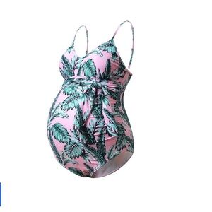 One Piece Maternity Swimsuit V Neck Pregnancy Bathing Suit Tie Front Ruched M